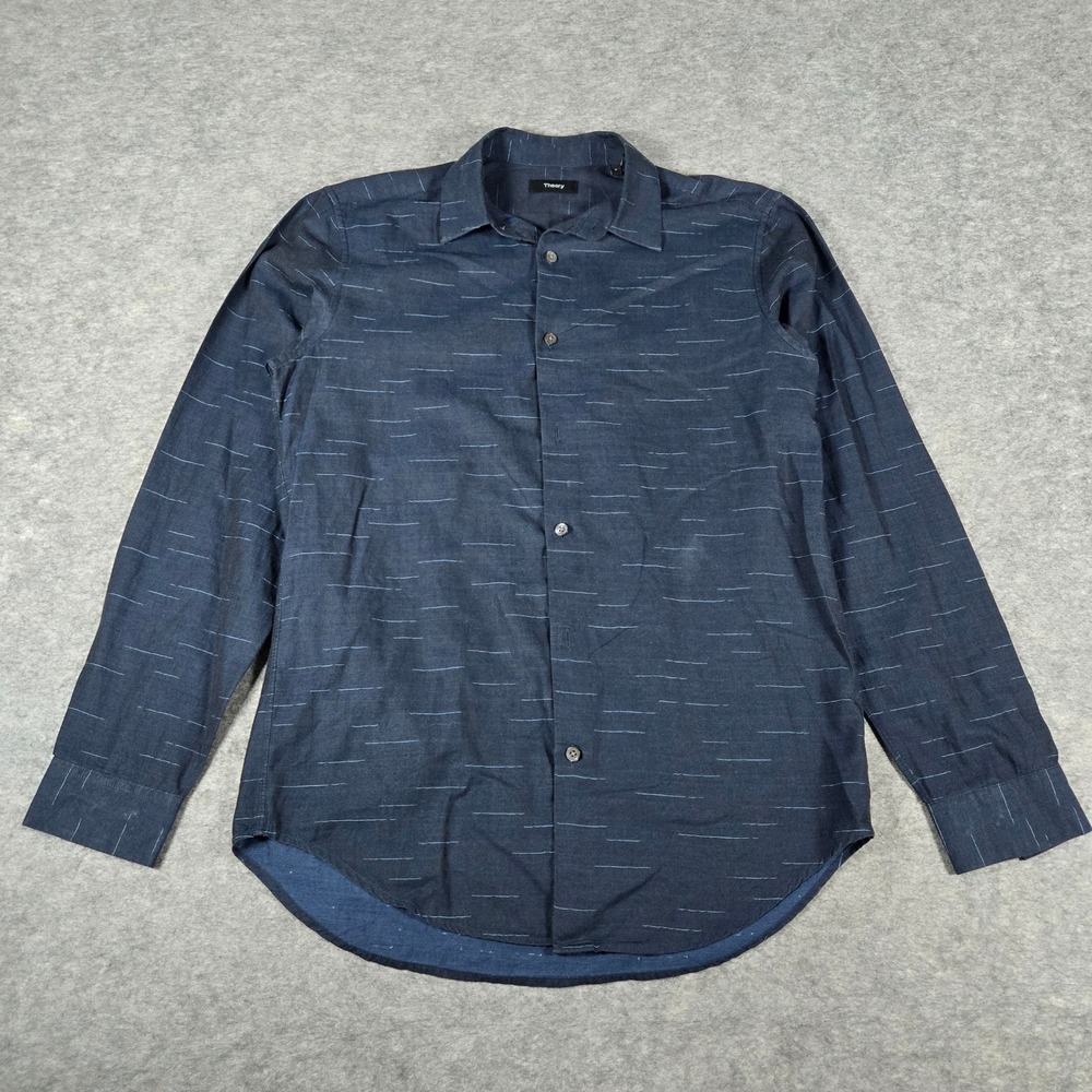 Theory Mens Navy Tait Dash Coupe Pattern Button Down Shirt S